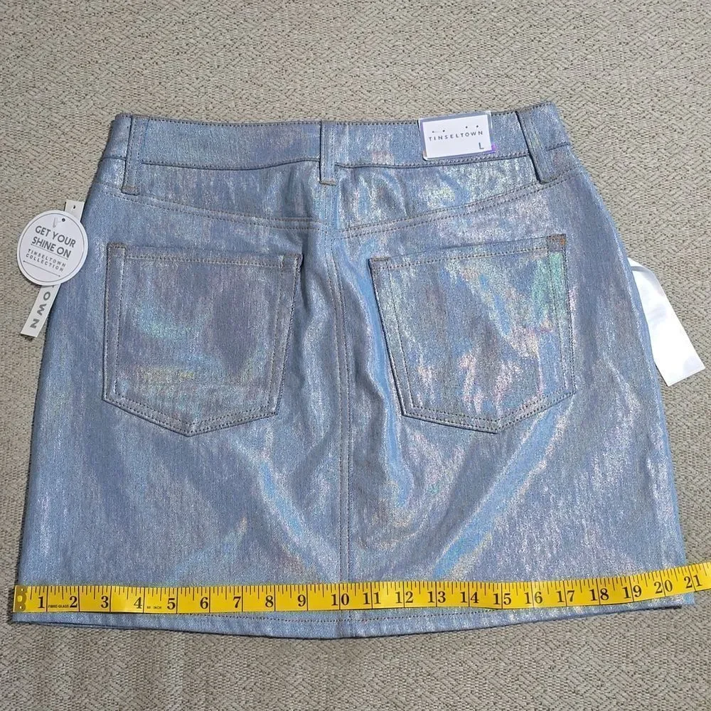 Tinseltown Iridescent Denim Mini Skirt - Size Large